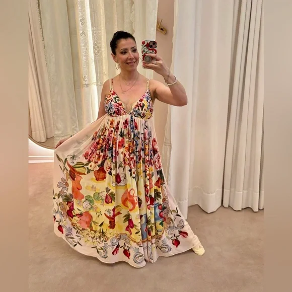 💕 Farm Rio Pink Garden Terrace Maxi Dress EEUC once worn Sz S - Picture 6 of 7